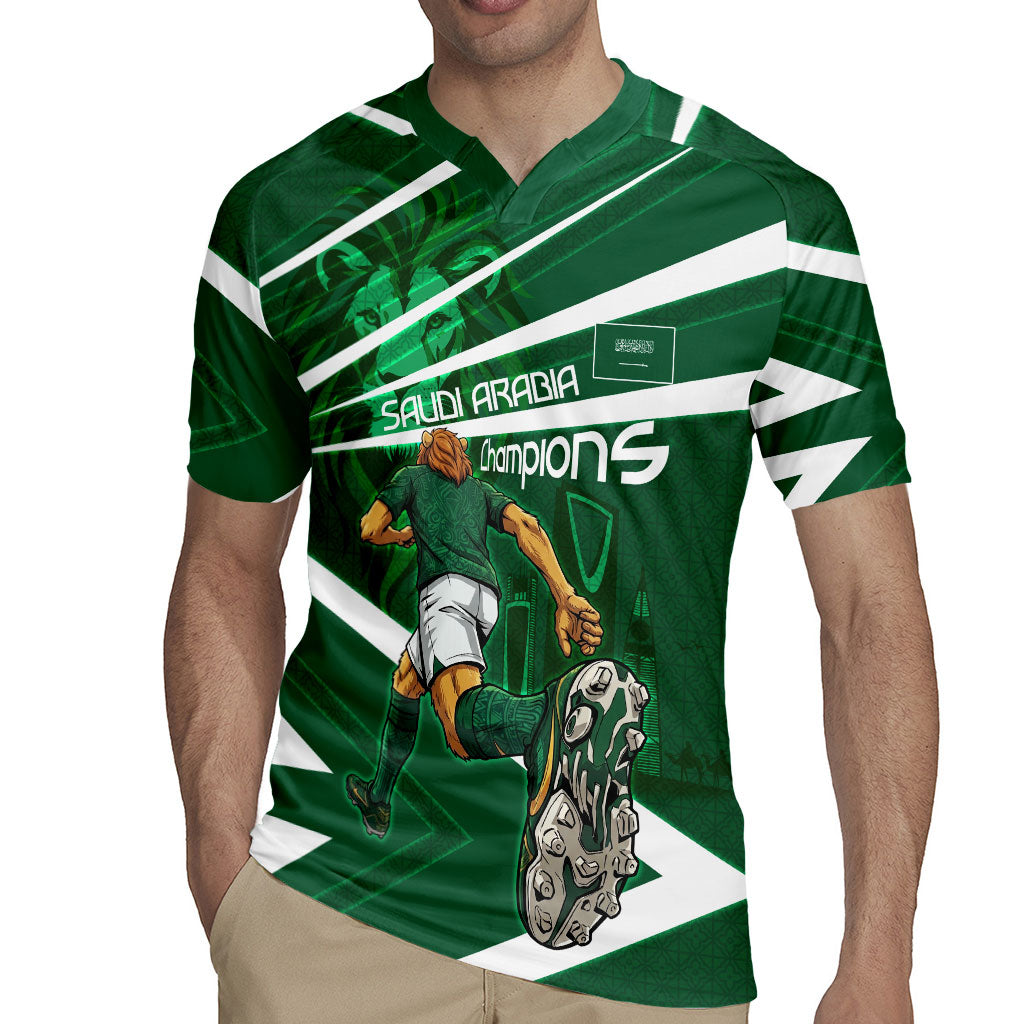 Personalized Saudi Arabia Football Rugby Jersey Green Lion Run of Champions