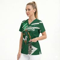 Personalized Saudi Arabia Football Scrub Top Green Lion Run of Champions