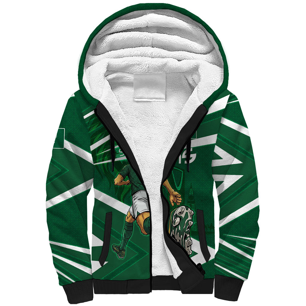 Personalized Saudi Arabia Football Sherpa Hoodie Green Lion Run of Champions