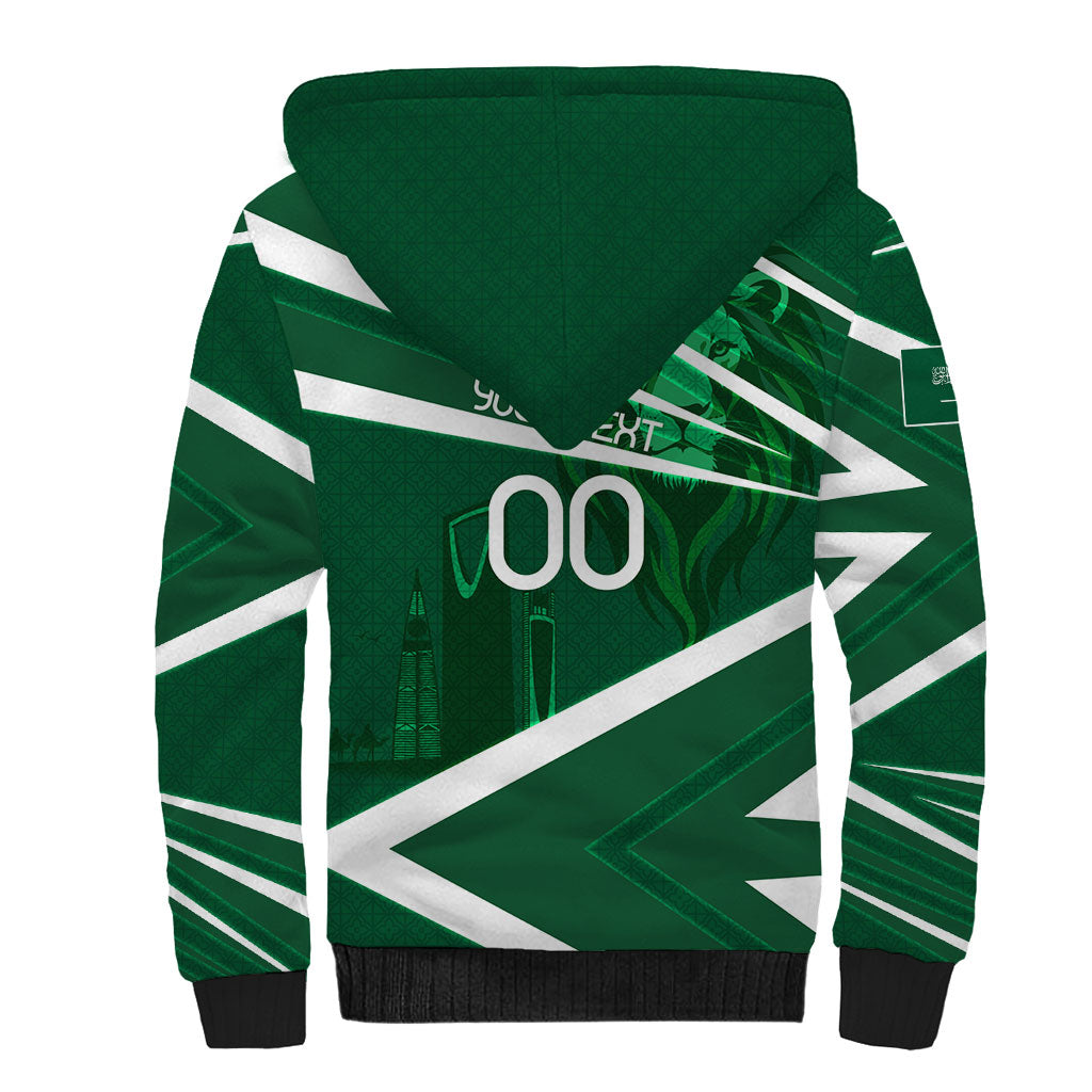 Personalized Saudi Arabia Football Sherpa Hoodie Green Lion Run of Champions