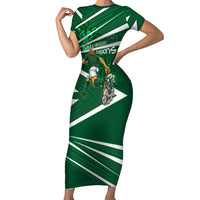 Personalized Saudi Arabia Football Short Sleeve Bodycon Dress Green Lion Run of Champions
