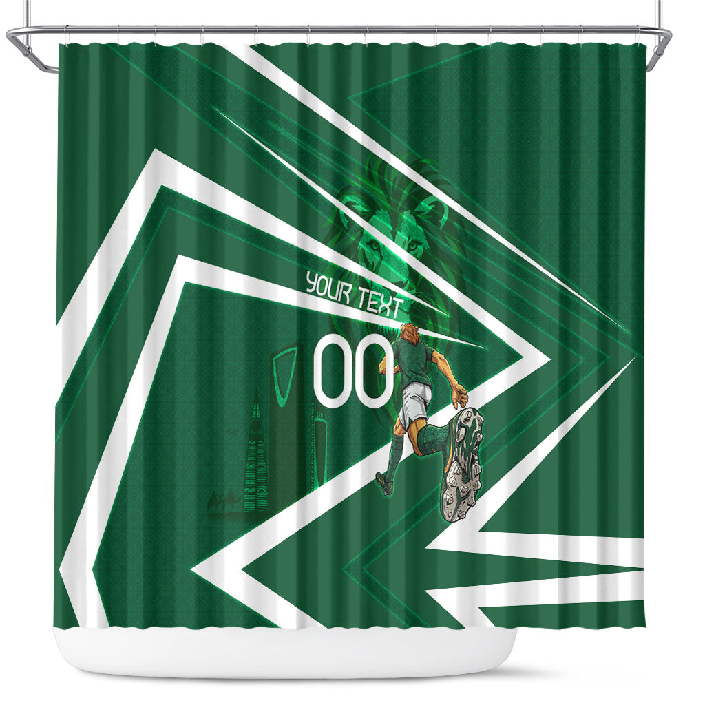 Personalized Saudi Arabia Football Shower Curtain Green Lion Run of Champions