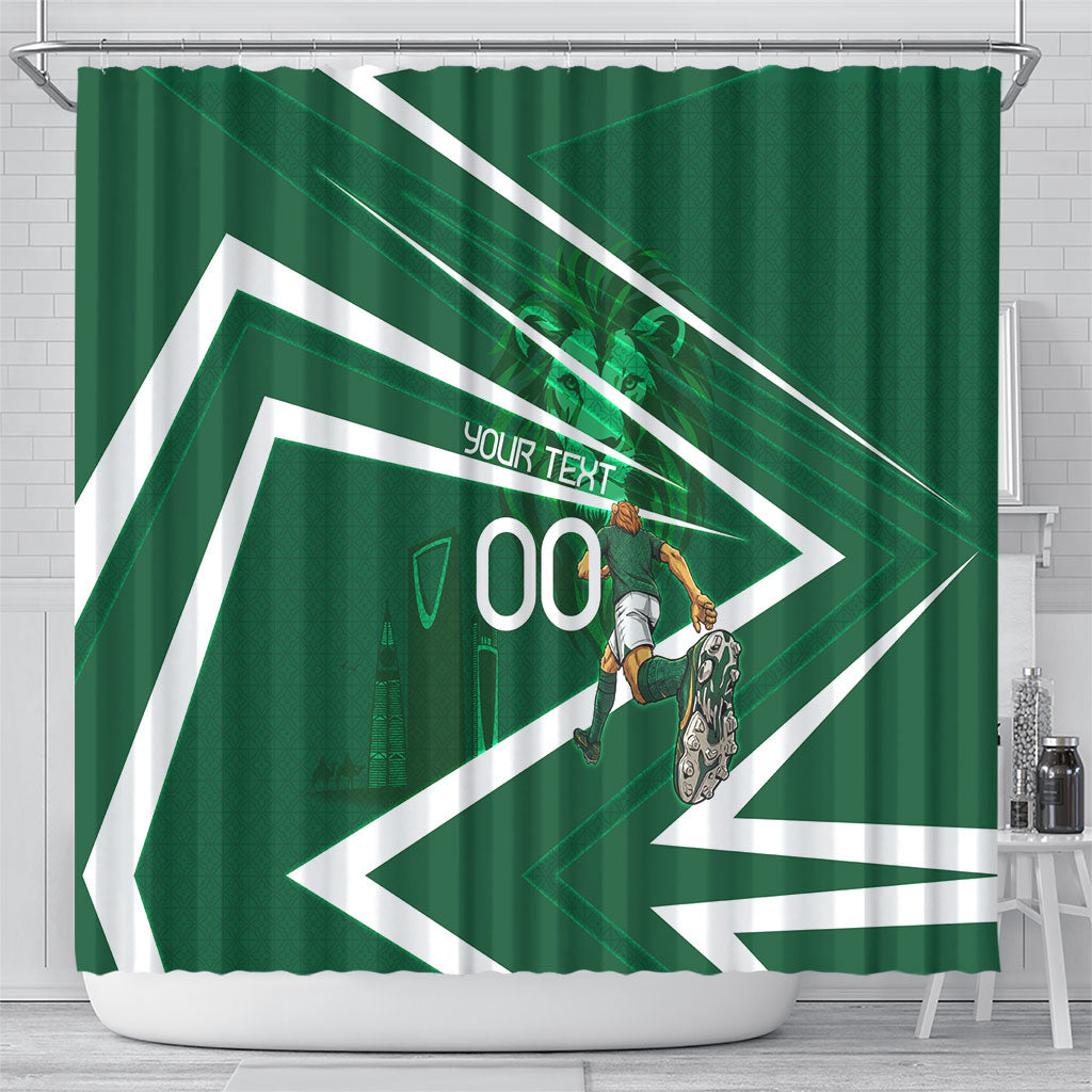 Personalized Saudi Arabia Football Shower Curtain Green Lion Run of Champions