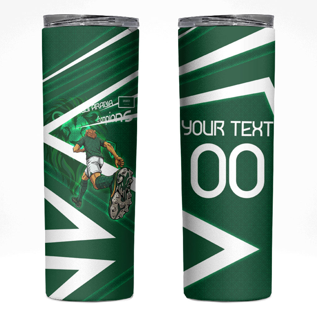 Personalized Saudi Arabia Football Skinny Tumbler Green Lion Run of Champions