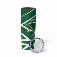 Personalized Saudi Arabia Football Skinny Tumbler Green Lion Run of Champions