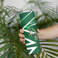 Personalized Saudi Arabia Football Skinny Tumbler Green Lion Run of Champions