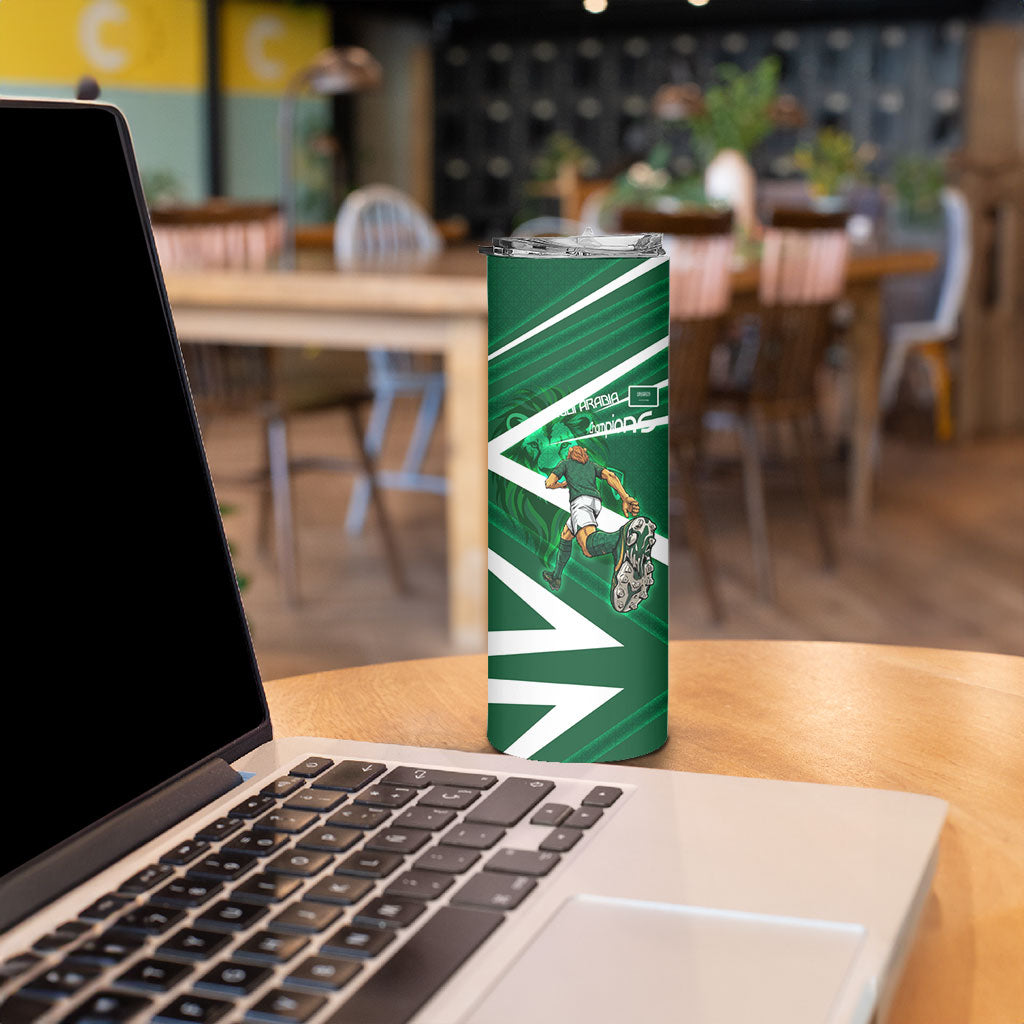 Personalized Saudi Arabia Football Skinny Tumbler Green Lion Run of Champions