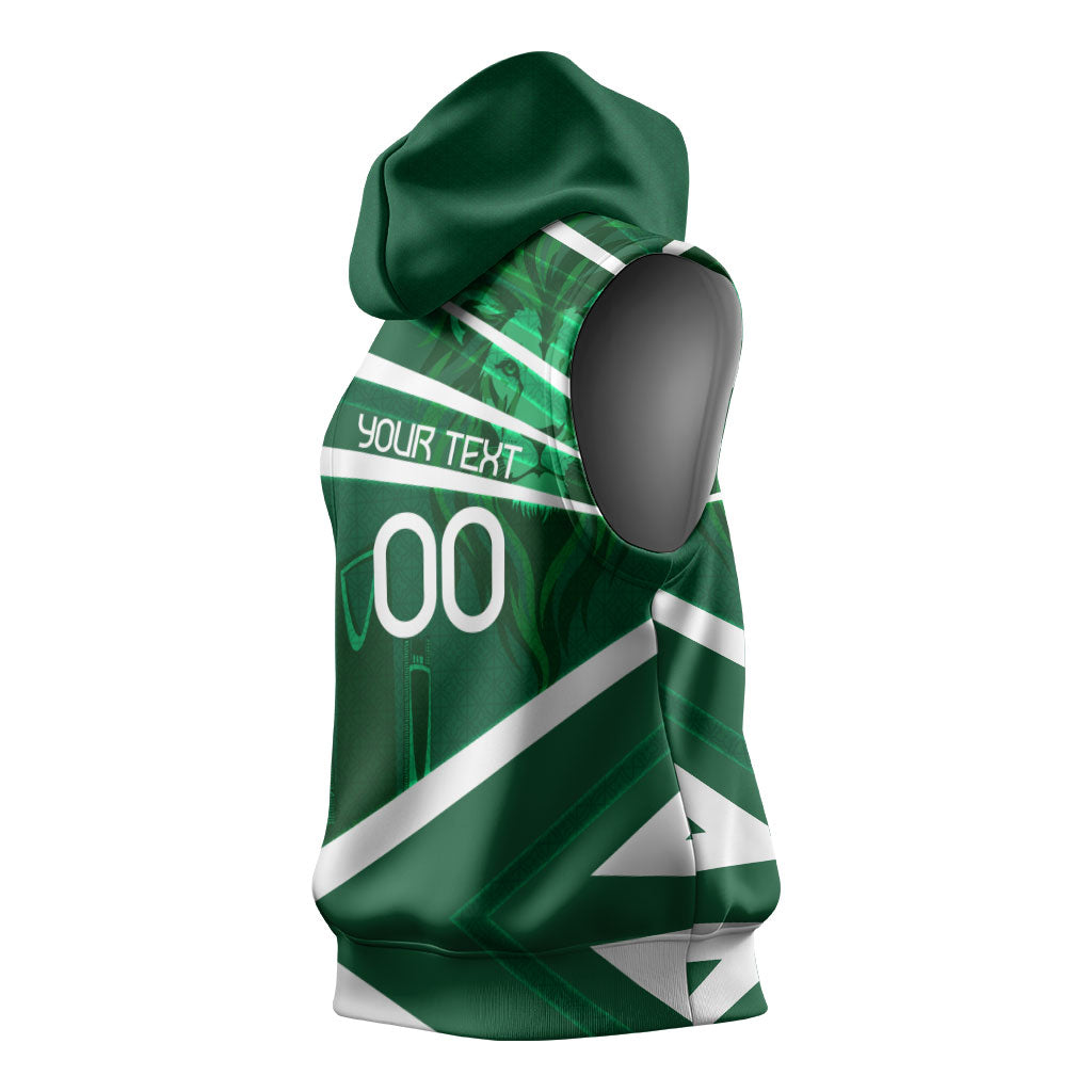 Personalized Saudi Arabia Football Sleeveless Hoodie Green Lion Run of Champions