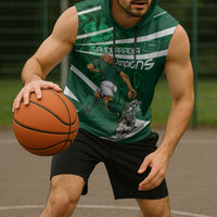 Personalized Saudi Arabia Football Sleeveless Hoodie Green Lion Run of Champions