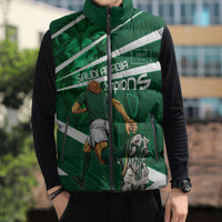 Personalized Saudi Arabia Football Sleeveless Puffer Jacket Green Lion Run of Champions