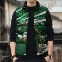 Personalized Saudi Arabia Football Sleeveless Puffer Jacket Green Lion Run of Champions
