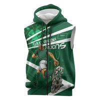 Personalized Saudi Arabia Football Sleeveless Zip Hoodie Green Lion Run of Champions