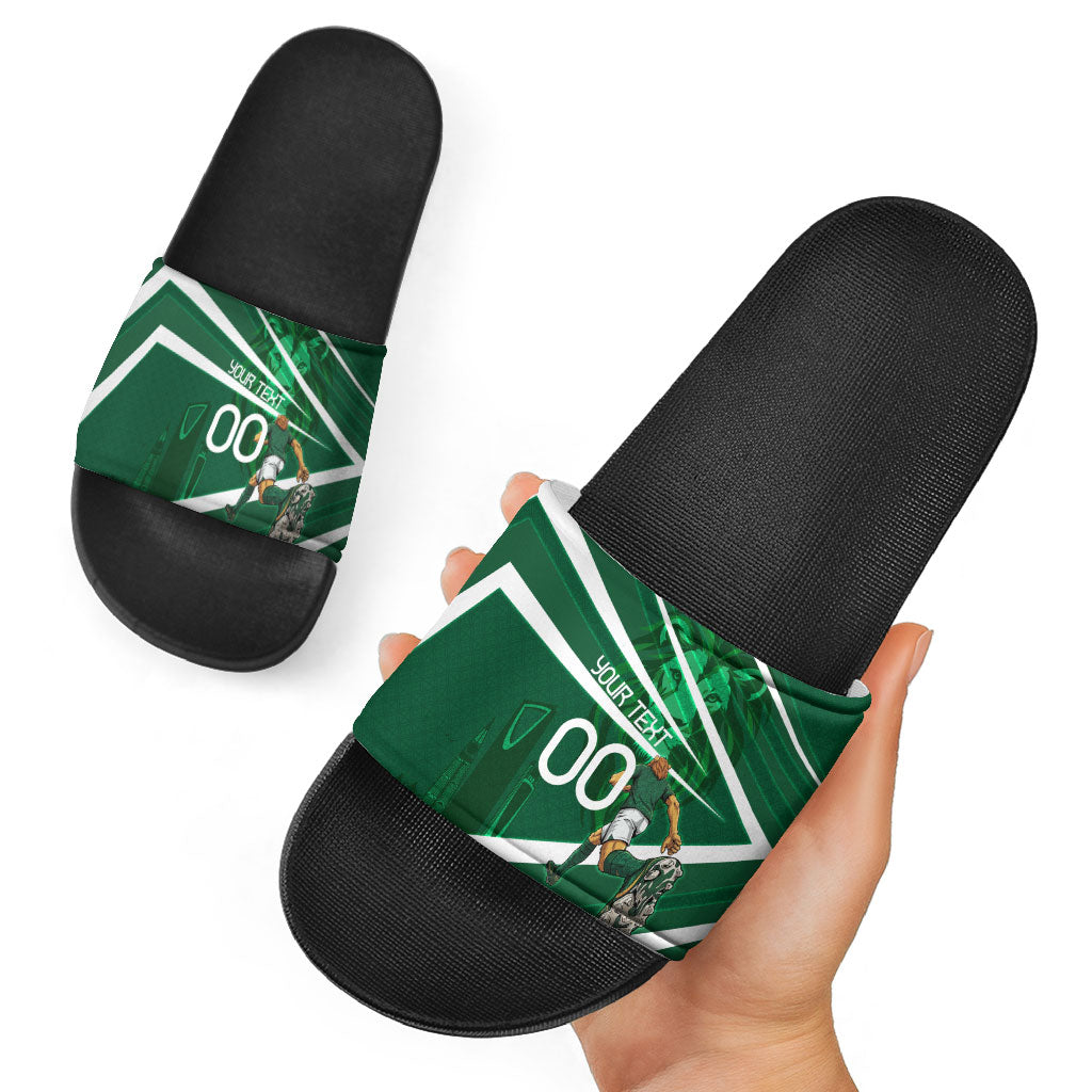 Personalized Saudi Arabia Football Slide Sandals Green Lion Run of Champions