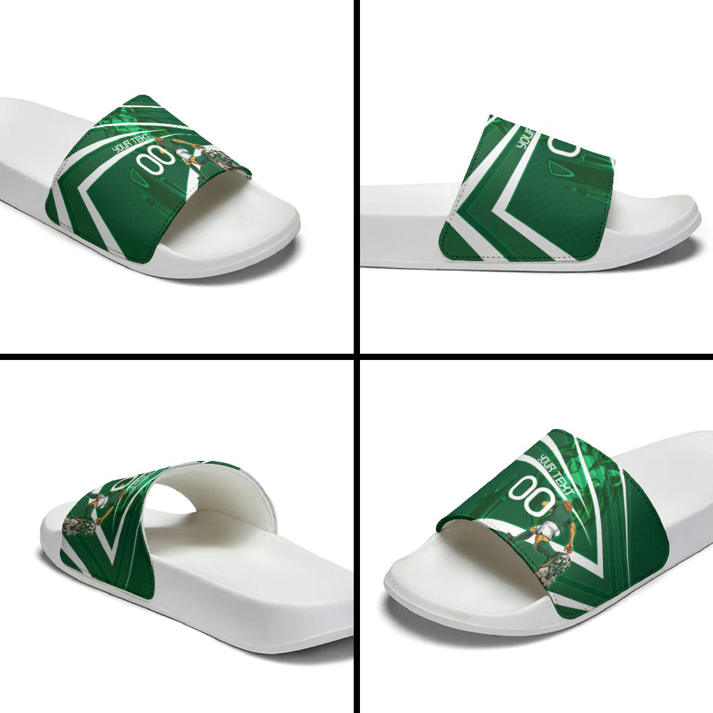 Personalized Saudi Arabia Football Slide Sandals Green Lion Run of Champions