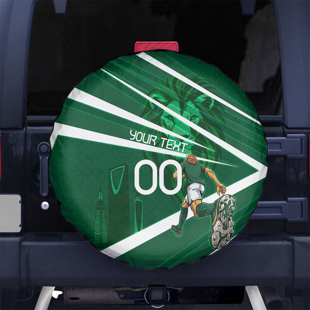 Personalized Saudi Arabia Football Spare Tire Cover Green Lion Run of Champions