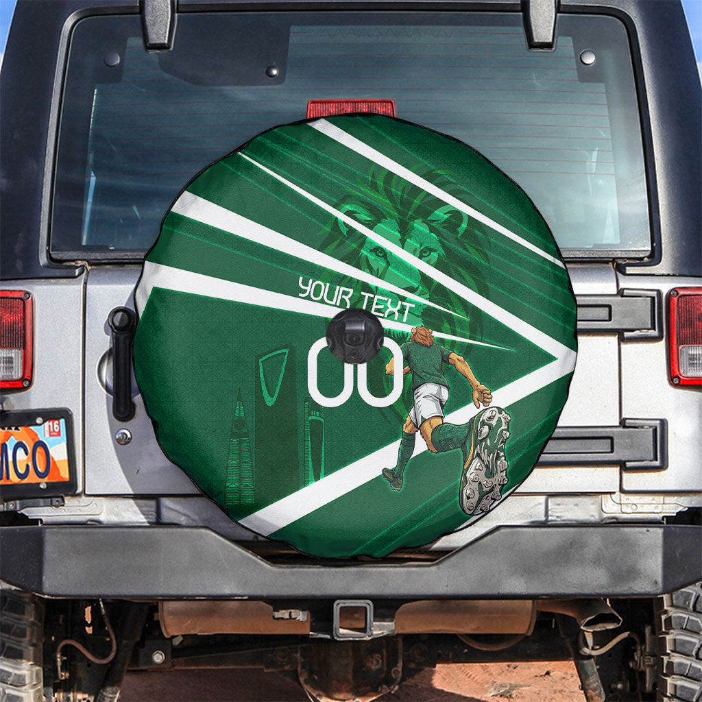 Personalized Saudi Arabia Football Spare Tire Cover Green Lion Run of Champions