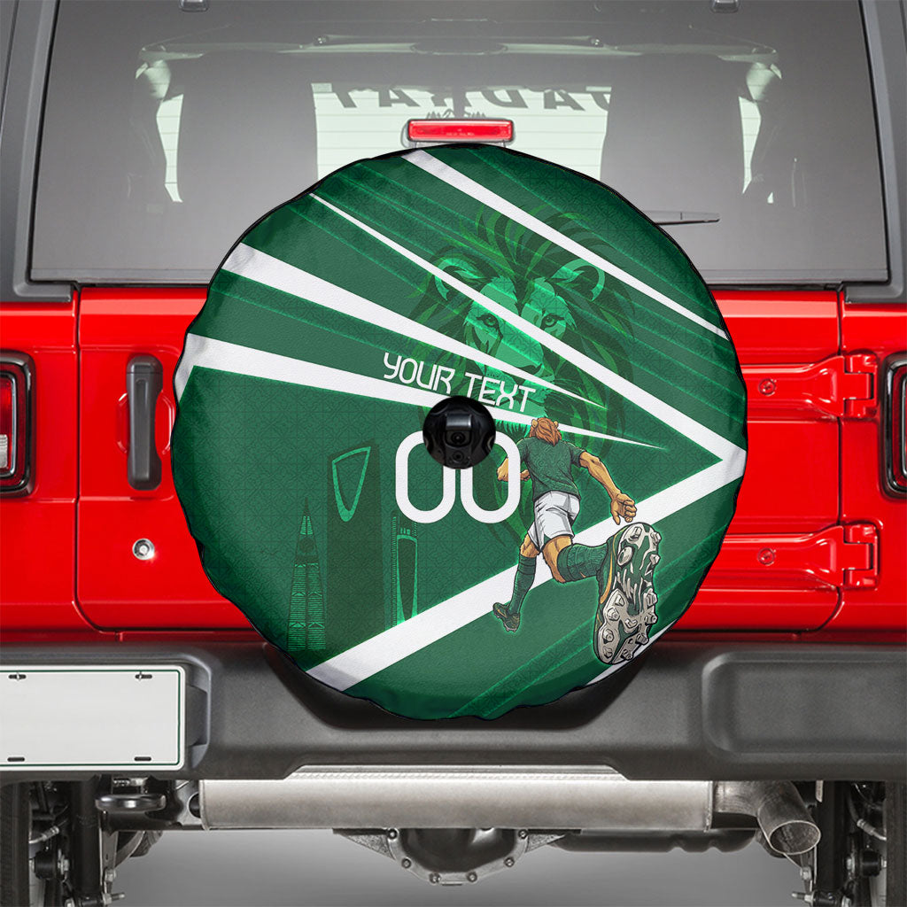 Personalized Saudi Arabia Football Spare Tire Cover Green Lion Run of Champions