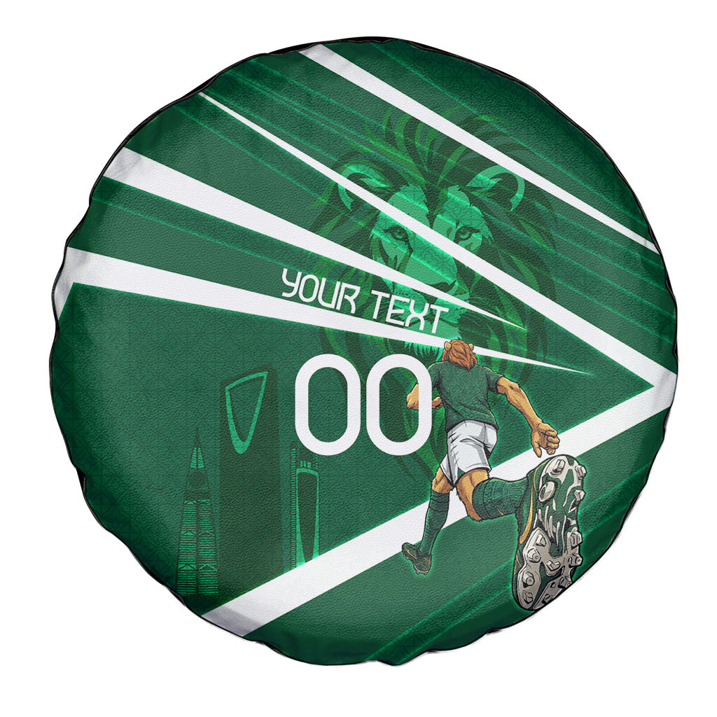 Personalized Saudi Arabia Football Spare Tire Cover Green Lion Run of Champions