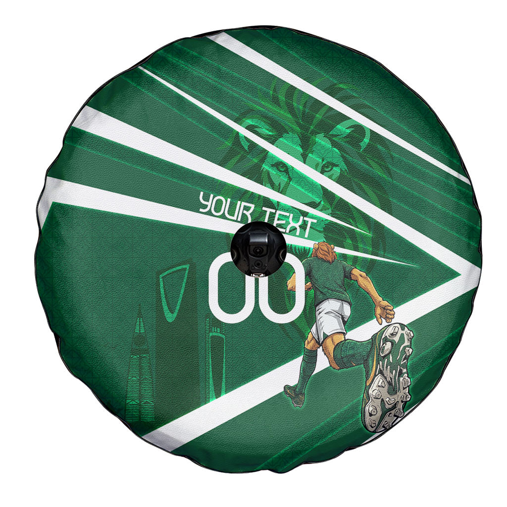 Personalized Saudi Arabia Football Spare Tire Cover Green Lion Run of Champions