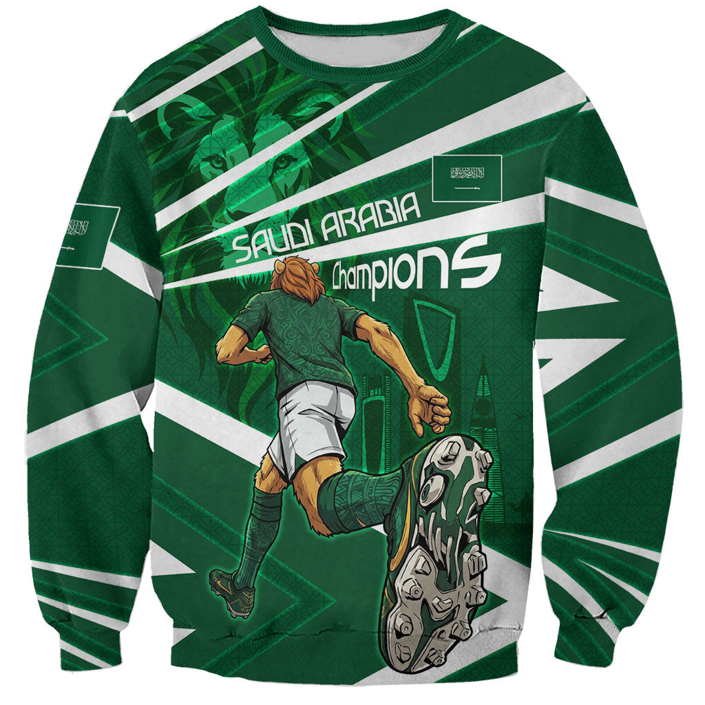 Personalized Saudi Arabia Football Sweatshirt Green Lion Run of Champions