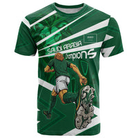 Personalized Saudi Arabia Football T Shirt Green Lion Run of Champions