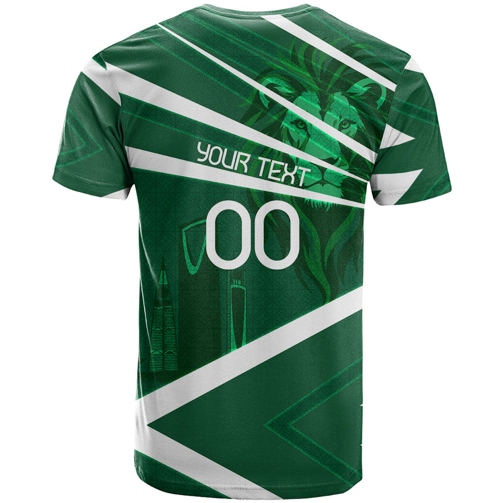 Personalized Saudi Arabia Football T Shirt Green Lion Run of Champions