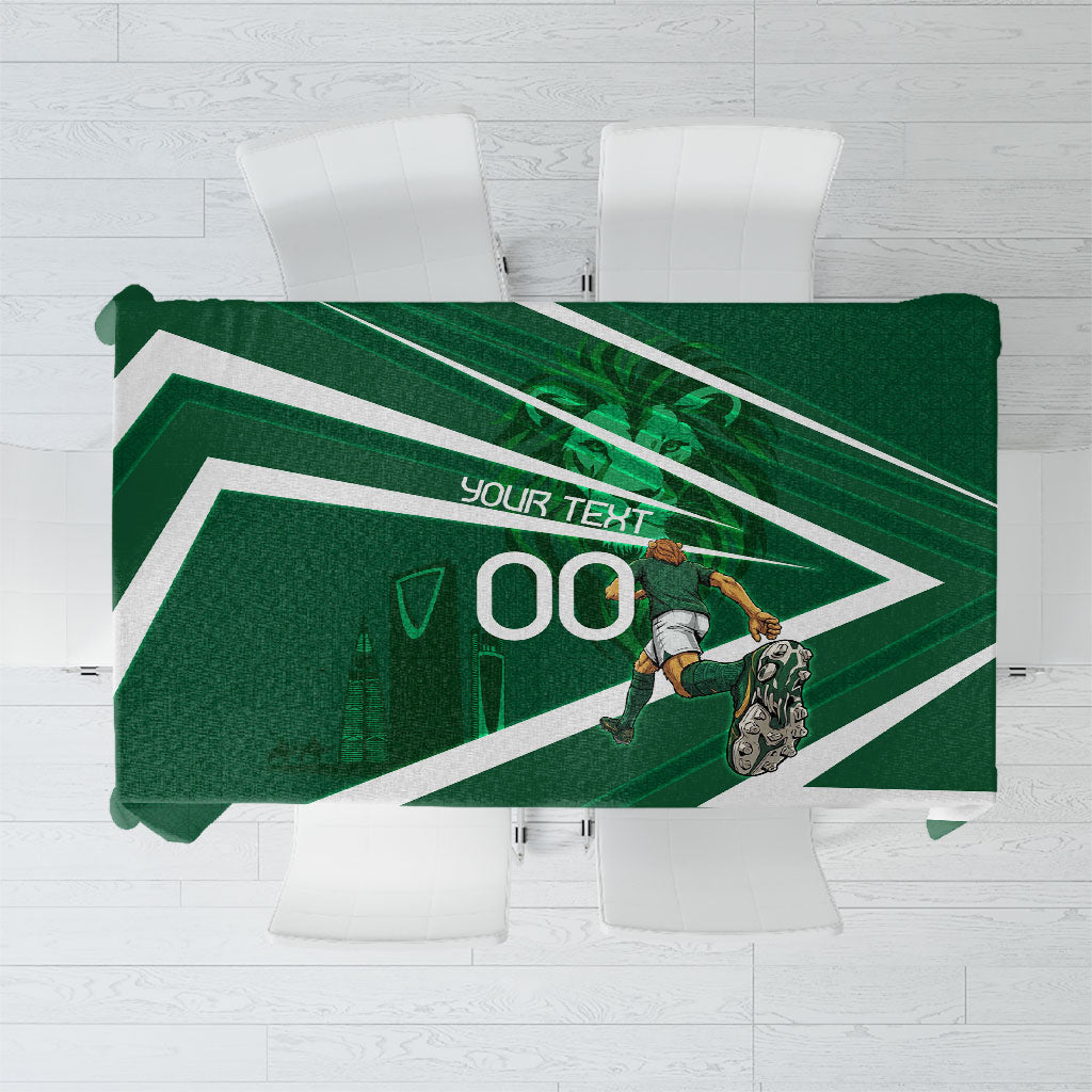Personalized Saudi Arabia Football Tablecloth Green Lion Run of Champions