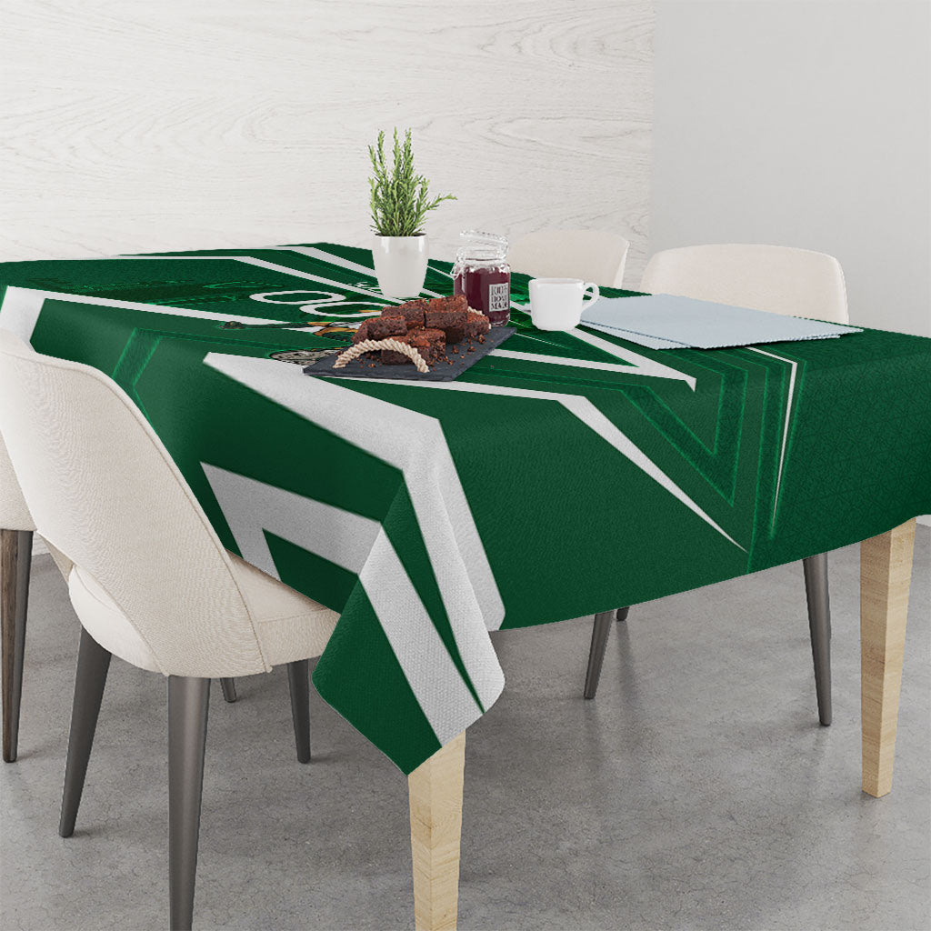 Personalized Saudi Arabia Football Tablecloth Green Lion Run of Champions