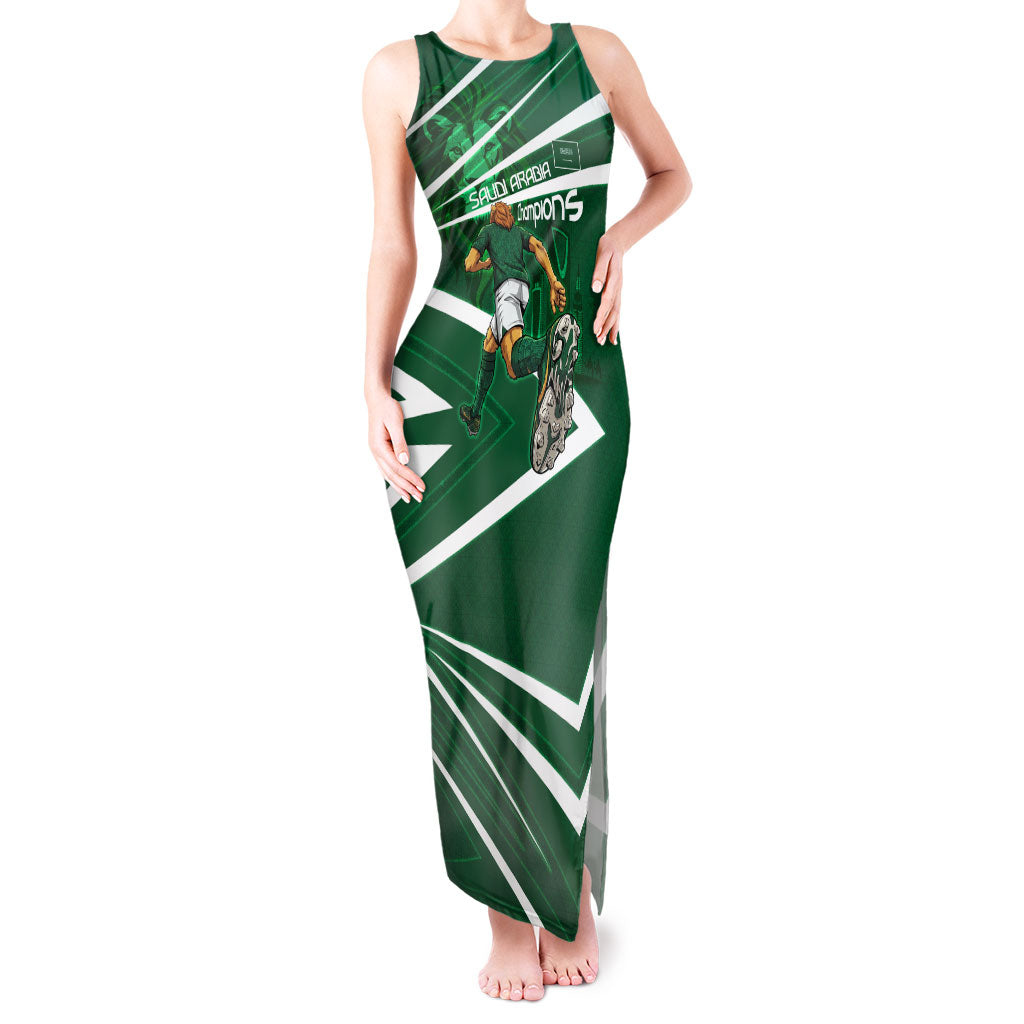 Personalized Saudi Arabia Football Tank Maxi Dress Green Lion Run of Champions