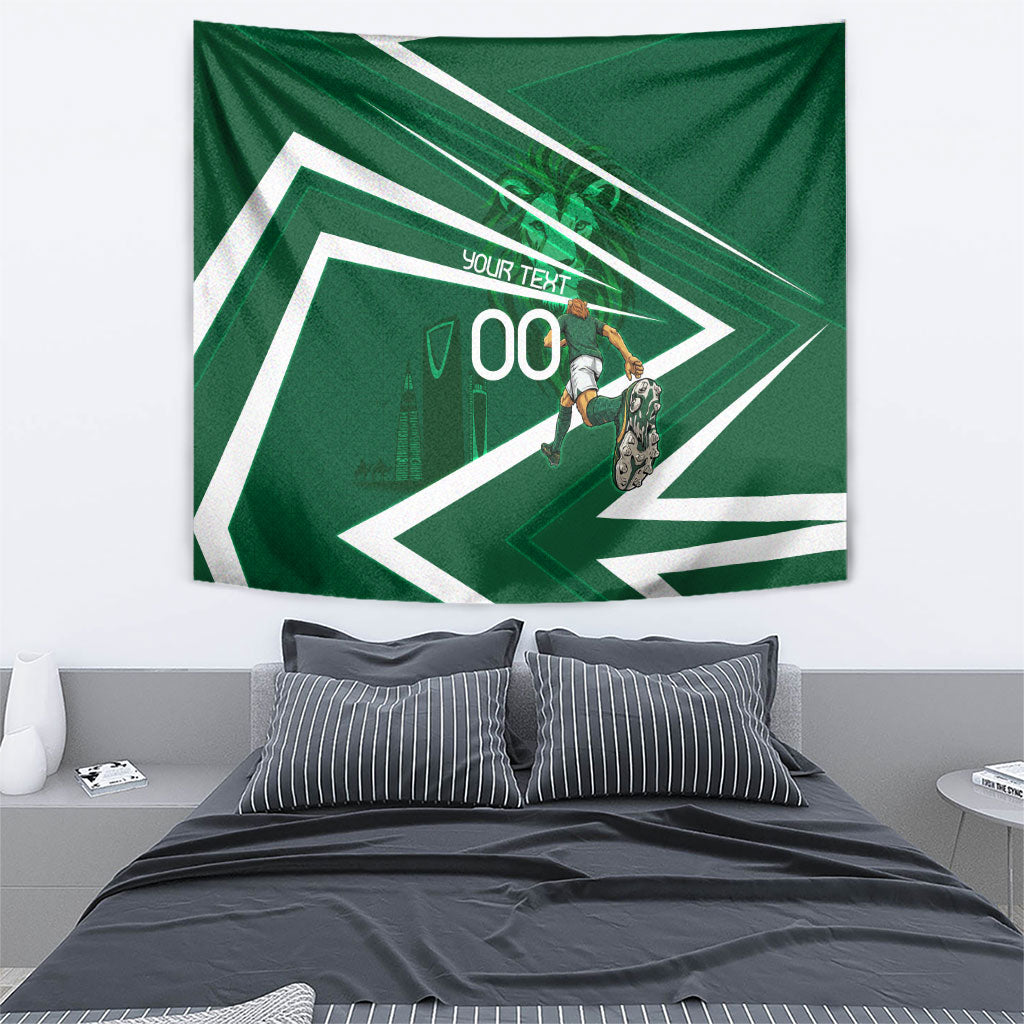 Personalized Saudi Arabia Football Tapestry Green Lion Run of Champions