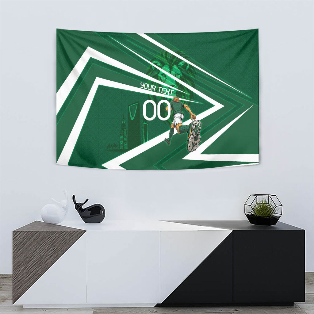 Personalized Saudi Arabia Football Tapestry Green Lion Run of Champions