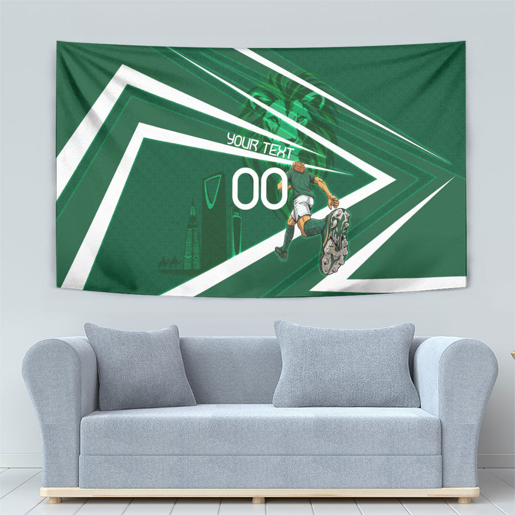 Personalized Saudi Arabia Football Tapestry Green Lion Run of Champions