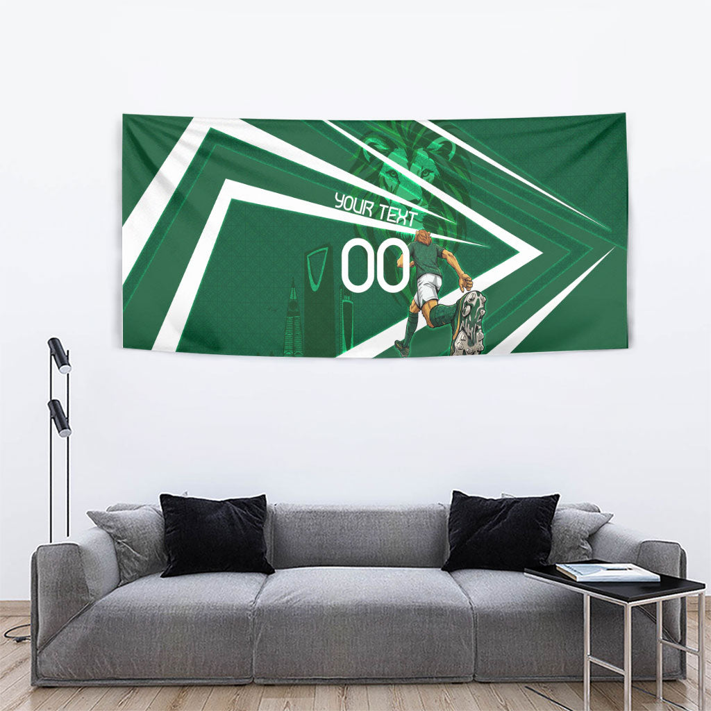 Personalized Saudi Arabia Football Tapestry Green Lion Run of Champions