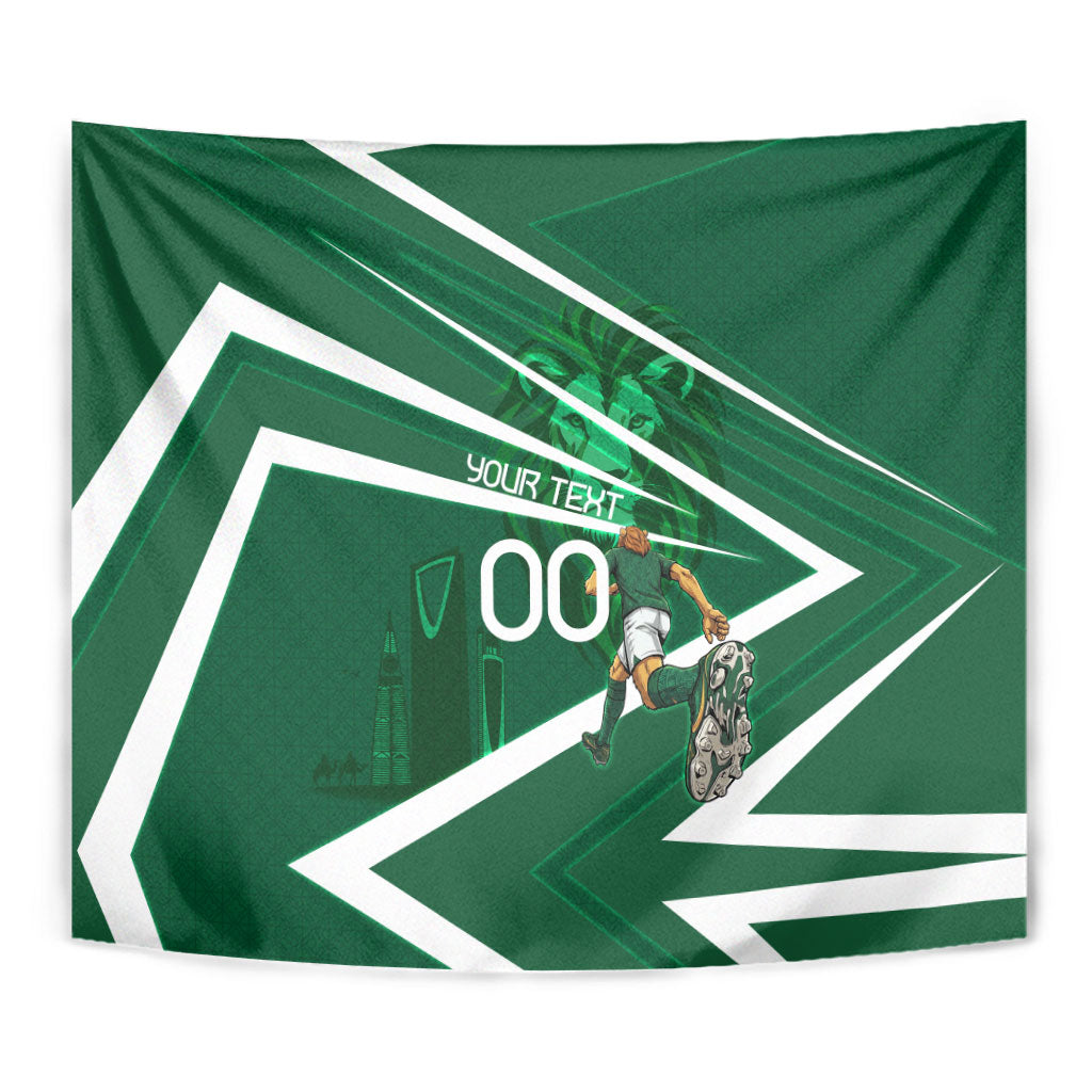 Personalized Saudi Arabia Football Tapestry Green Lion Run of Champions