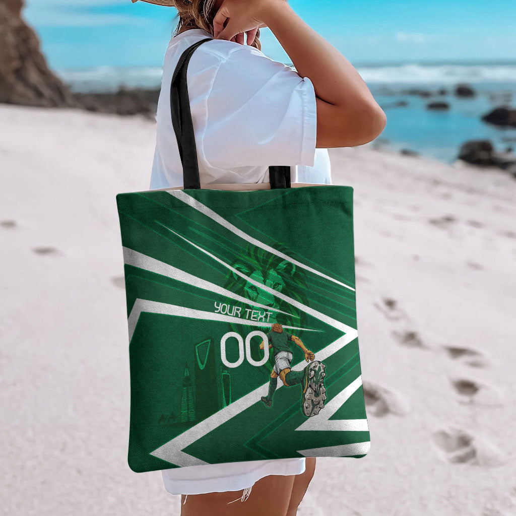 Personalized Saudi Arabia Football Tote Bag Green Lion Run of Champions