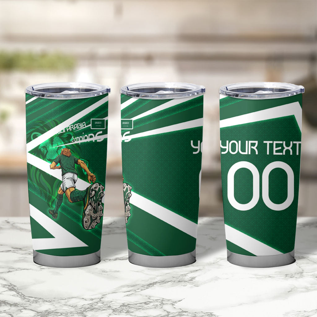 Personalized Saudi Arabia Football Tumbler Cup Green Lion Run of Champions