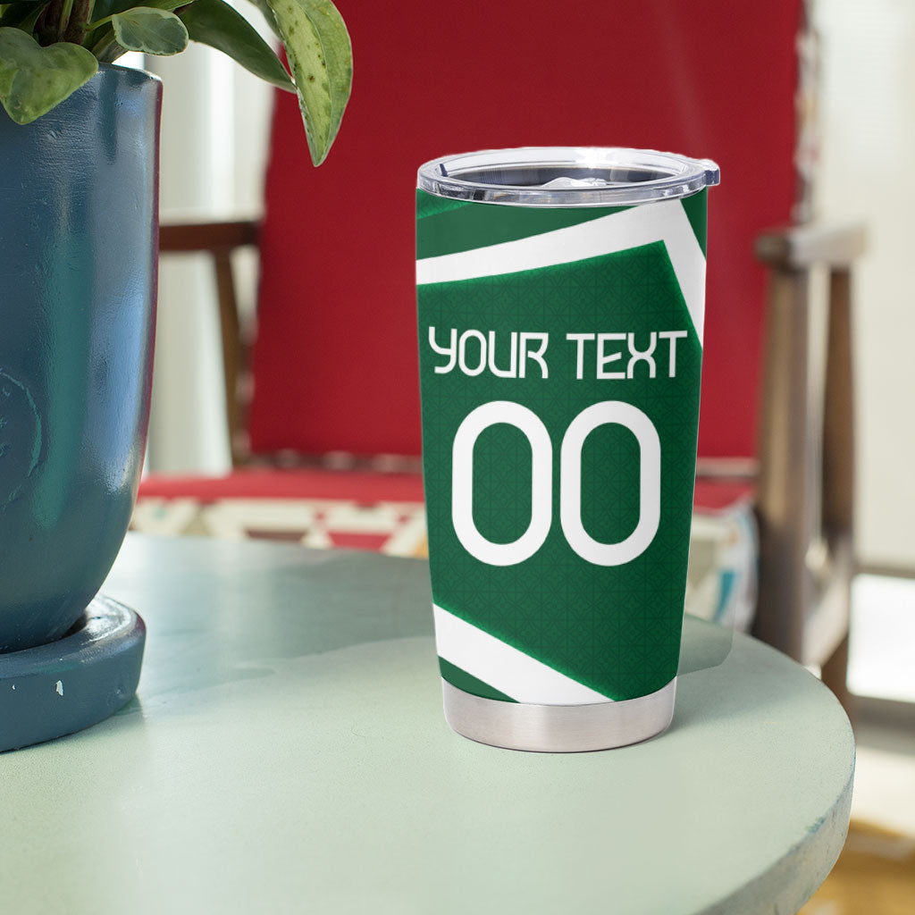 Personalized Saudi Arabia Football Tumbler Cup Green Lion Run of Champions