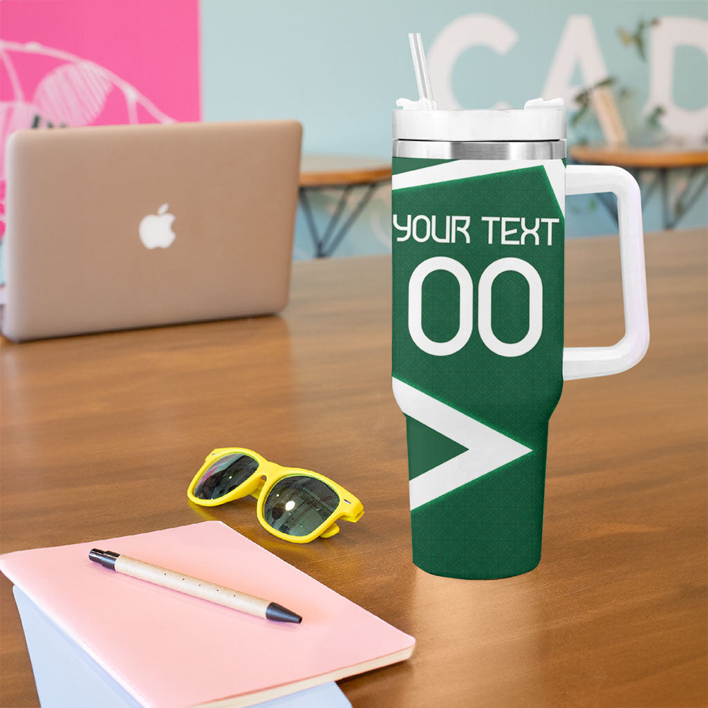 Personalized Saudi Arabia Football Tumbler With Handle Green Lion Run of Champions