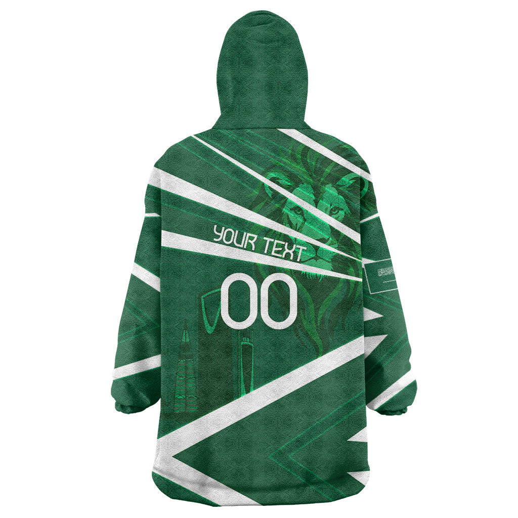 Personalized Saudi Arabia Football Wearable Blanket Hoodie Green Lion Run of Champions