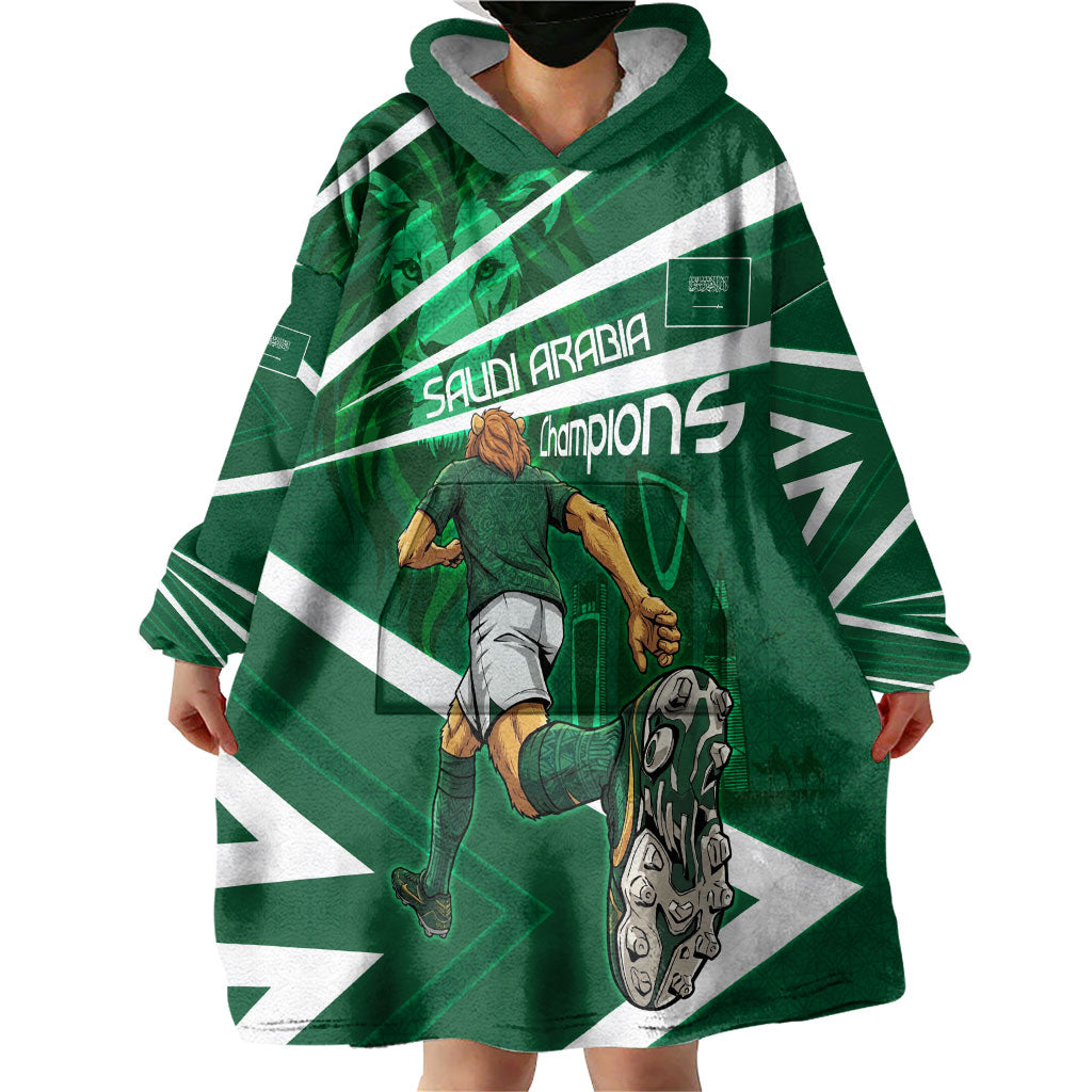 Personalized Saudi Arabia Football Wearable Blanket Hoodie Green Lion Run of Champions