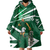 Personalized Saudi Arabia Football Wearable Blanket Hoodie Green Lion Run of Champions