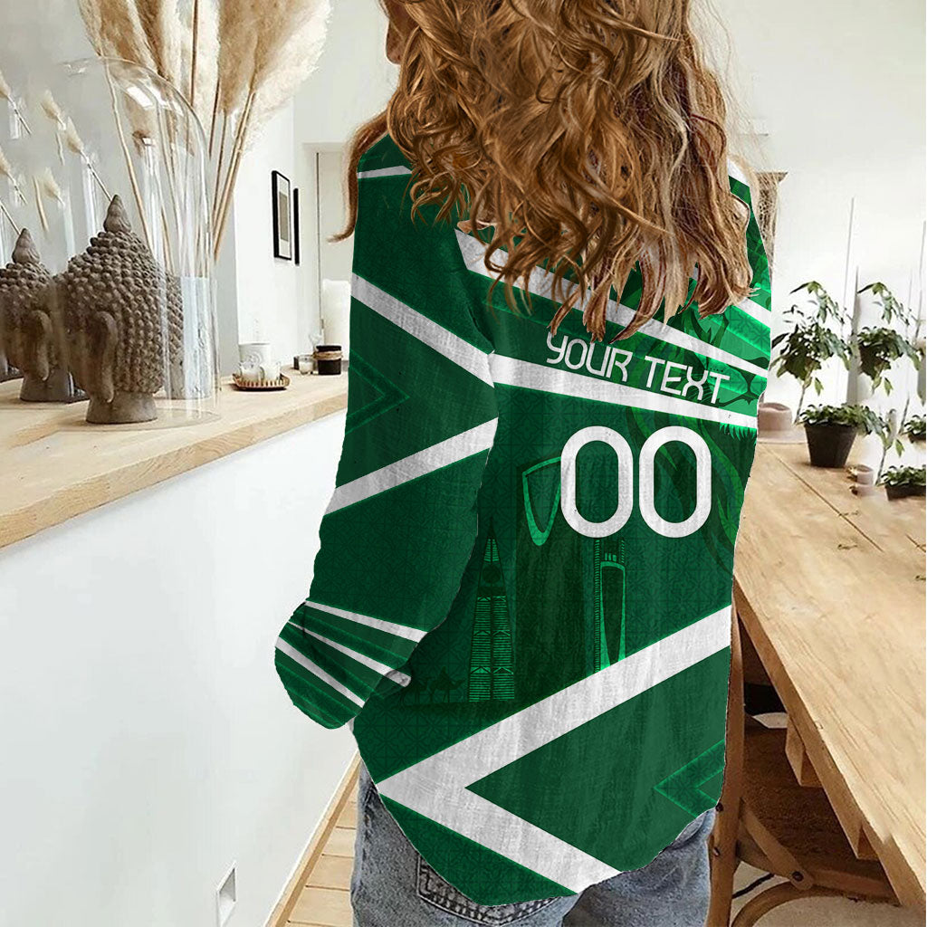 Personalized Saudi Arabia Football Women Casual Shirt Green Lion Run of Champions