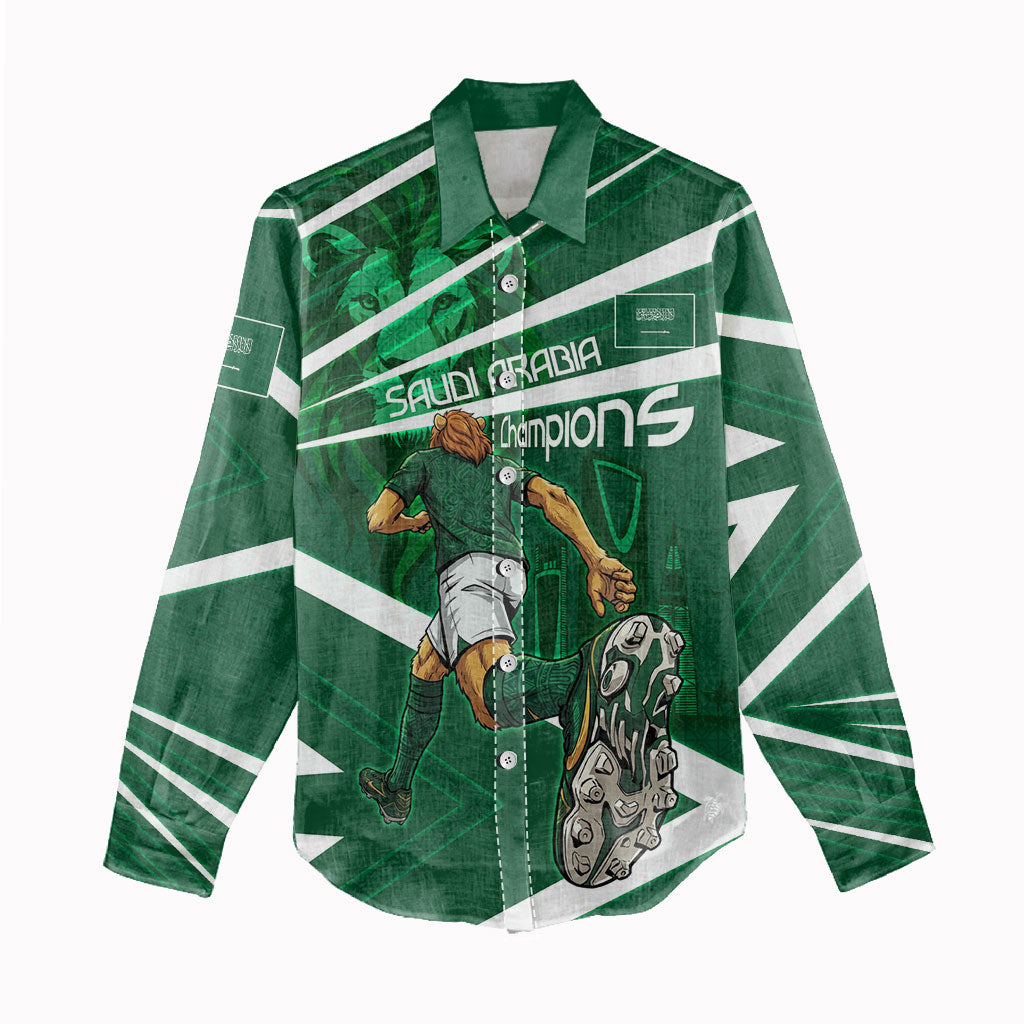 Personalized Saudi Arabia Football Women Casual Shirt Green Lion Run of Champions