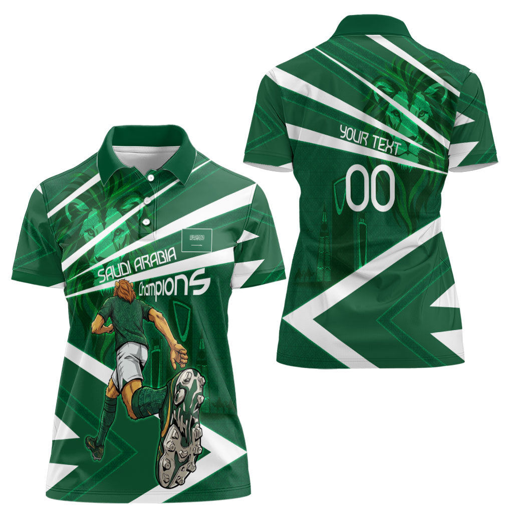 Personalized Saudi Arabia Football Women Polo Shirt Green Lion Run of Champions