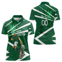 Personalized Saudi Arabia Football Women Polo Shirt Green Lion Run of Champions