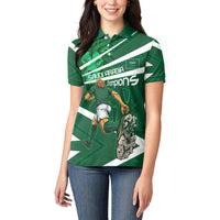 Personalized Saudi Arabia Football Women Polo Shirt Green Lion Run of Champions