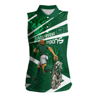Personalized Saudi Arabia Football Women Sleeveless Polo Shirt Green Lion Run of Champions