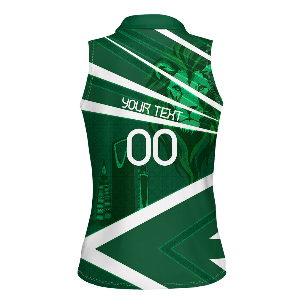 Personalized Saudi Arabia Football Women Sleeveless Polo Shirt Green Lion Run of Champions