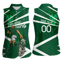 Personalized Saudi Arabia Football Women Sleeveless Polo Shirt Green Lion Run of Champions