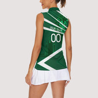 Personalized Saudi Arabia Football Women Sleeveless Polo Shirt Green Lion Run of Champions